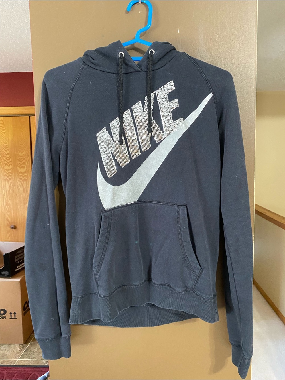 Nike Black Zip-Up Style Hoodie with Silver Swoosh